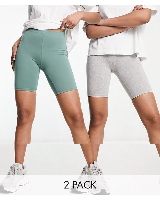 Asos Design 2 pack basic legging shorts in gray and khaki-