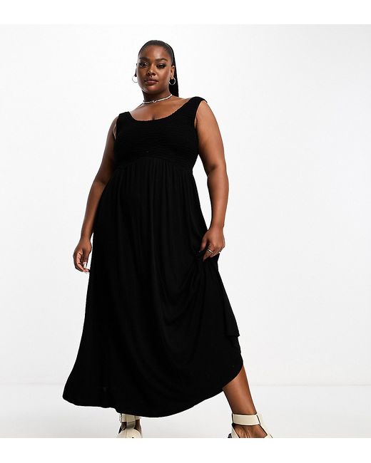 ASOS Curve DESIGN Curve scoop neck sleeveless crinkle shirred maxi dress in