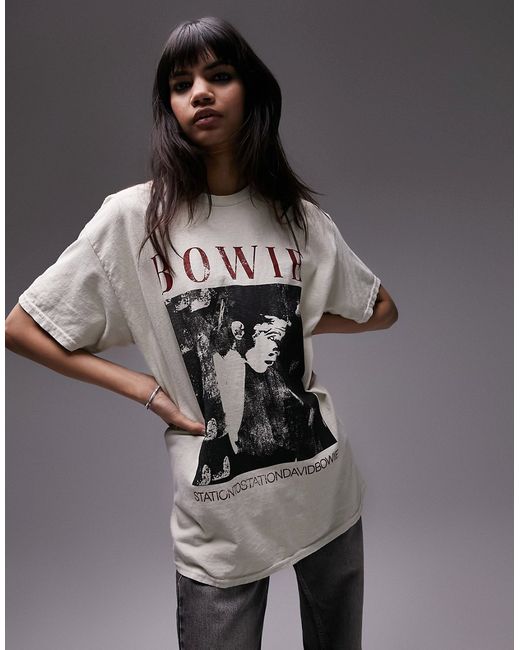 TopShop license graphic Bowie oversized tee in stone-