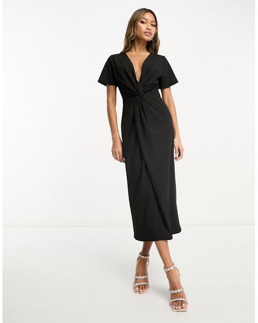Asos Design twist front midi dress with short sleeve in