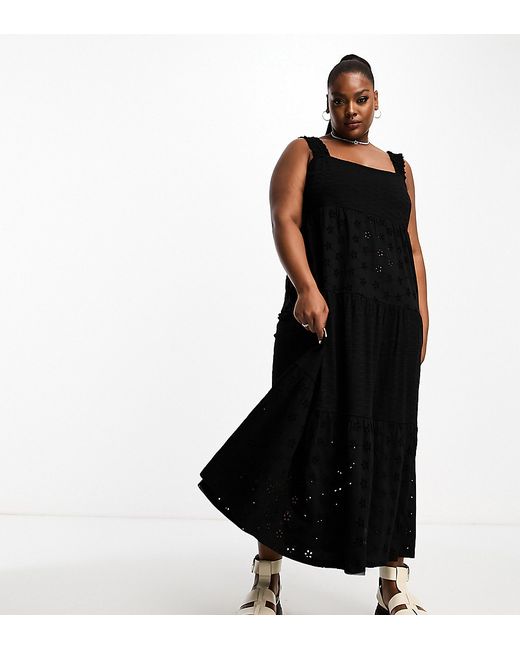 ASOS Curve DESIGN Curve square neck broderie tiered maxi dress in