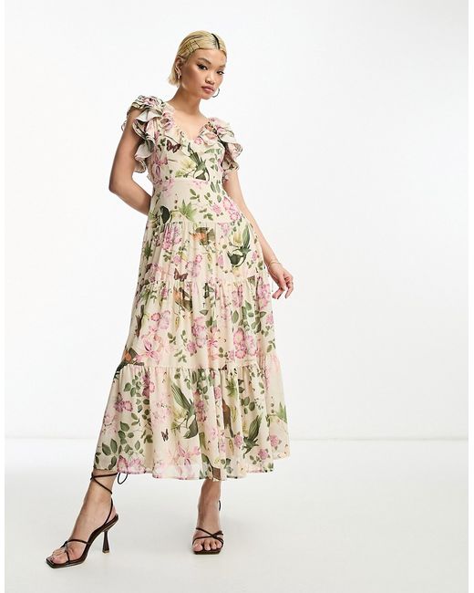 Other Stories maxi dress with ruffle shoulder detail in floral print-