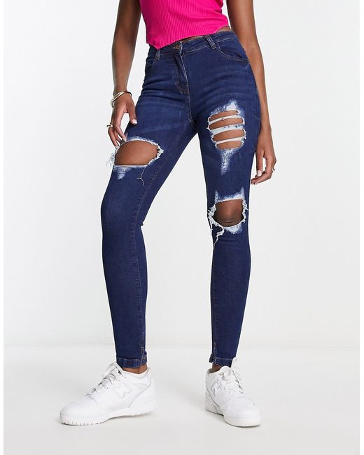 Parisian distressed skinny jeans in indigo-