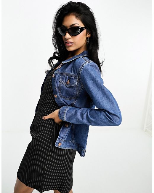 Parisian pleated front denim jacket in mid