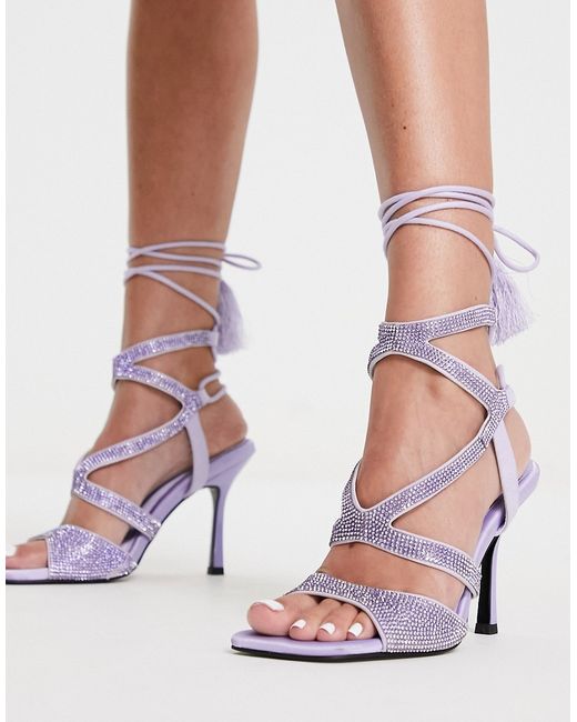 Asos Design Nikoletta embellished caged heeled sandals in lilac-