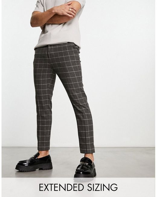 Asos Design tapered wool mix smart pants in charcoal window plaid-