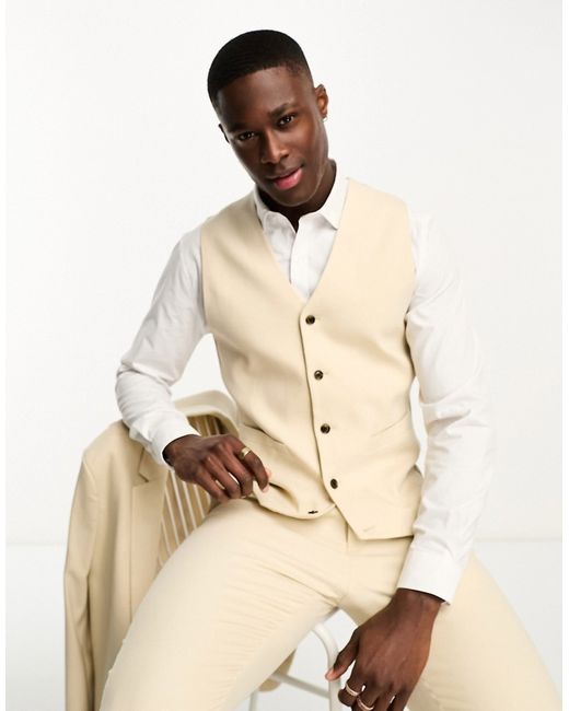 Asos Design Oxford skinny suit vest in sand-