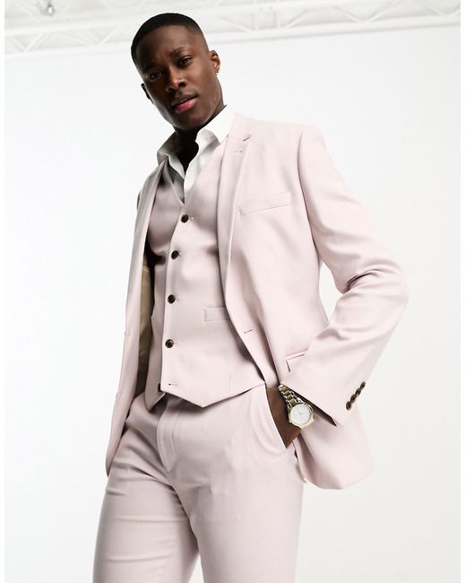 Asos Design Oxford skinny suit jacket in berry-