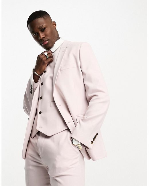Asos Design Oxford slim suit jacket in berry-