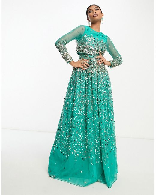 Asos Design Anarkali maxi dress in scatter sequin turquoise-