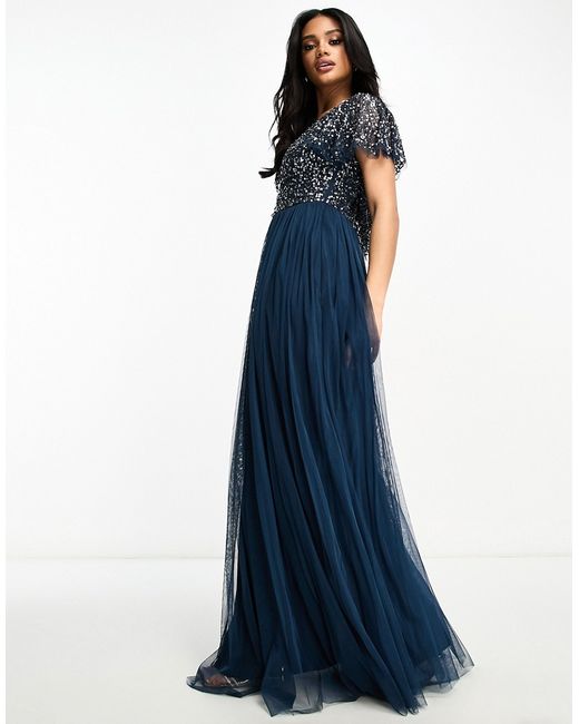 Beauut Bridesmaid embellished maxi dress with flutter detail in