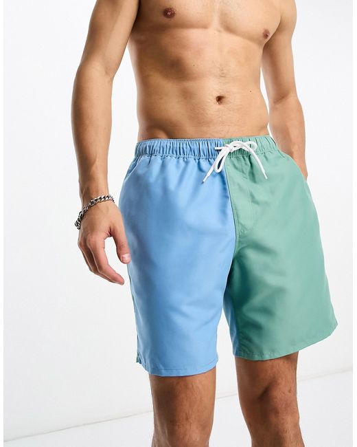 Asos Design swim shorts in mid length block print-
