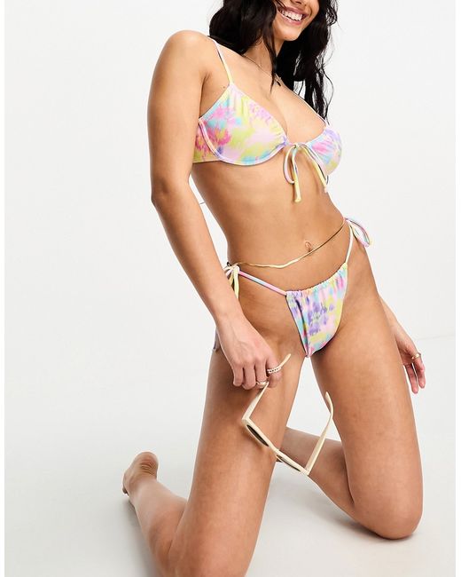 Miss Selfridge tie side blurred floral bikini bottom-