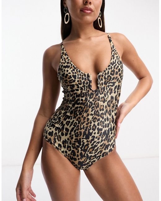Vila u detail swimsuit with cut out back in leopard print-