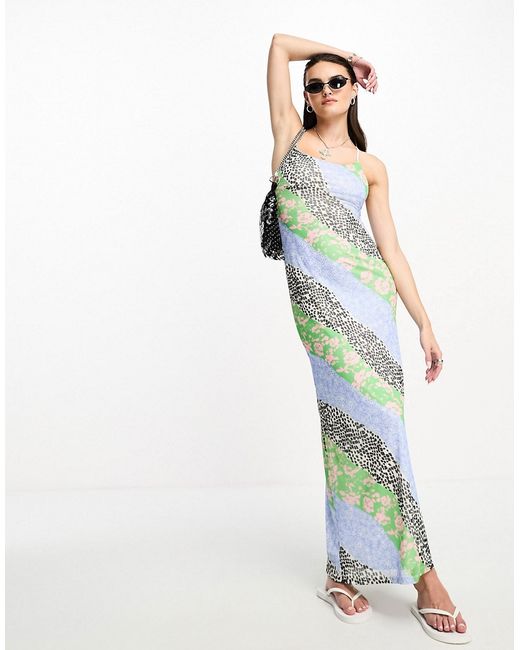 Asos Design strappy maxi dress in sliced print-