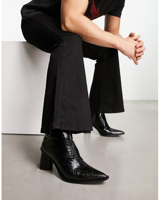 Asos Design heeled chelsea boots in patent faux croc