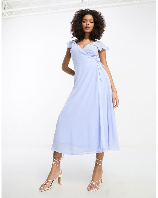 Vila Bridesmaid wrap full skirt maxi dress with flutter sleeves in