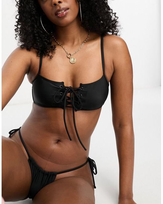 Only square neck lace up bikini top in