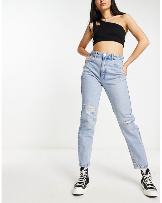 Pull & Bear ripped mom jeans in light