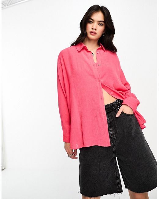 Bershka oversized crinkle shirt in bright part of a set
