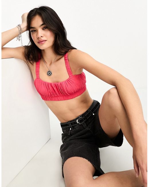 Bershka ruched crinkle bralette in bright part of a set