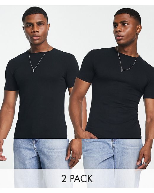 Asos Design 2 pack muscle fit t-shirt with crew neck in
