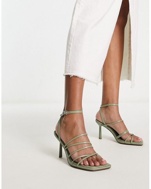 Asos Design Hamper strappy mid heeled sandals in sage