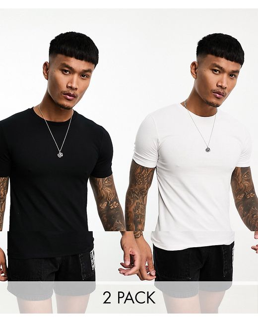 Asos Design 2 pack muscle fit t-shirt with crew neck in black and white-