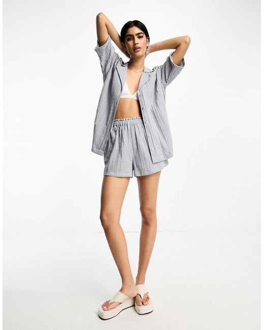 Asos Design cheesecloth flippy shorts in gray part of a set-