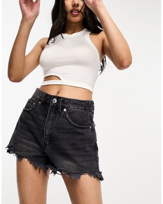 Stradivarius denim short with rips in washed