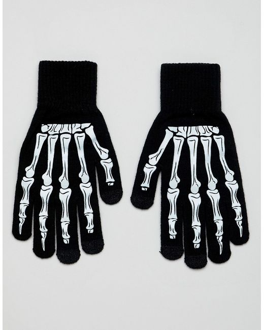 Asos Design halloween touchscreen gloves in with skeleton print