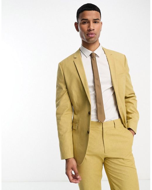 Asos Design slim suit jacket in stone slubby texture-
