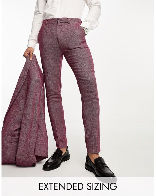 Asos Design Wedding super skinny wool mix puppytooth suit pants in burgundy-