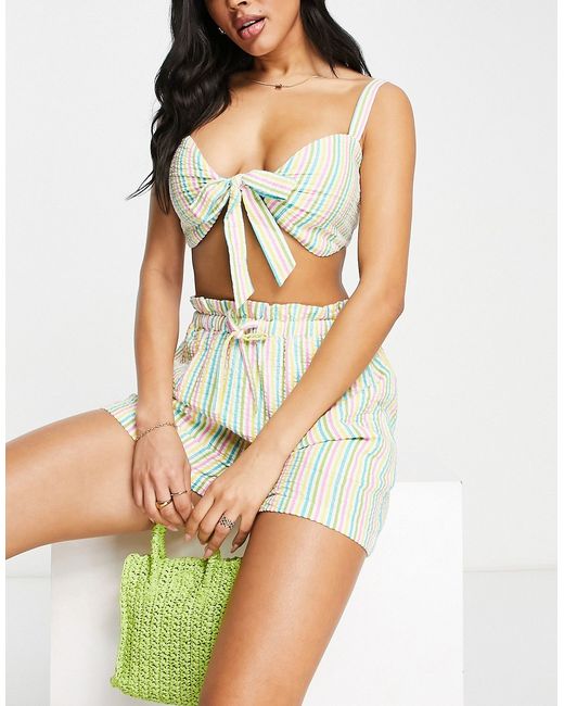 Influence beach crop top and shorts set in stripe print