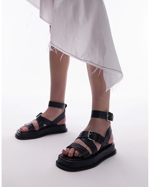 TopShop Jax leather chunky flat sandals with buckle in