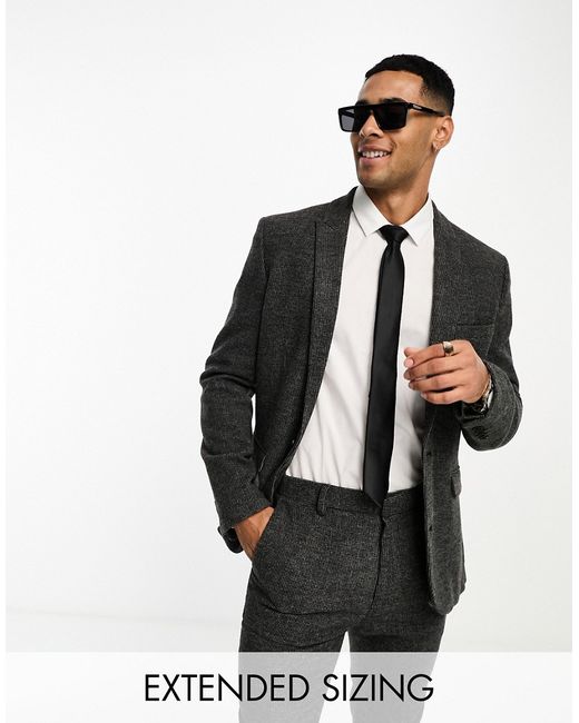 Asos Design Wedding super skinny wool mix puppytooth suit jacket in charcoal-