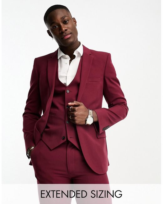 Asos Design super skinny suit jacket in dark burgundy-