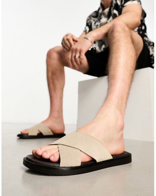 Asos Design cross strap sandals in stone suede-