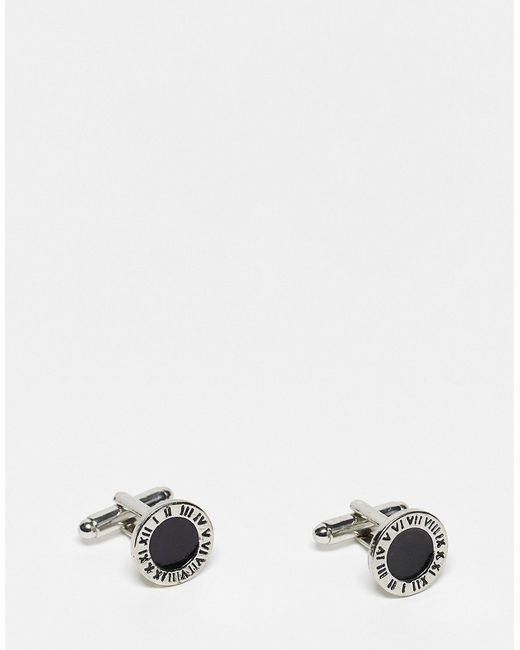 Asos Design cufflinks with roman numeral detail and black stone in tone