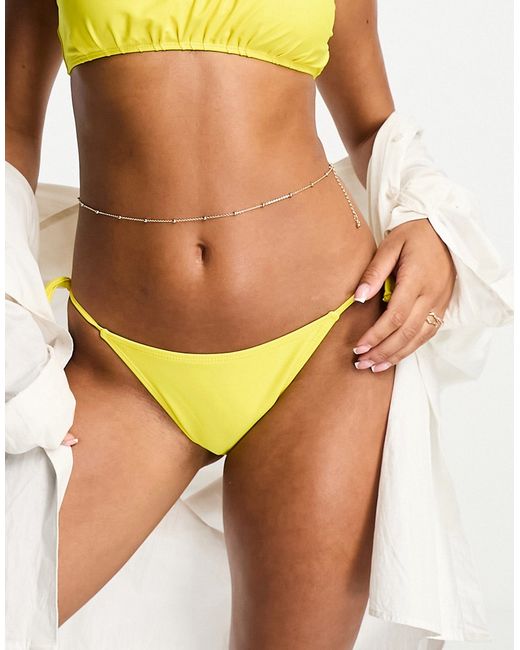 Miss Selfridge mix and match ruched bikini bottoms in yellow-