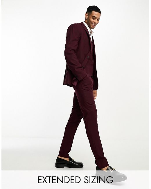 Asos Design skinny suit jacket in burgundy-
