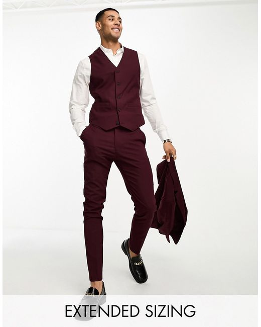 Asos Design skinny suit waistcoat in burgundy-