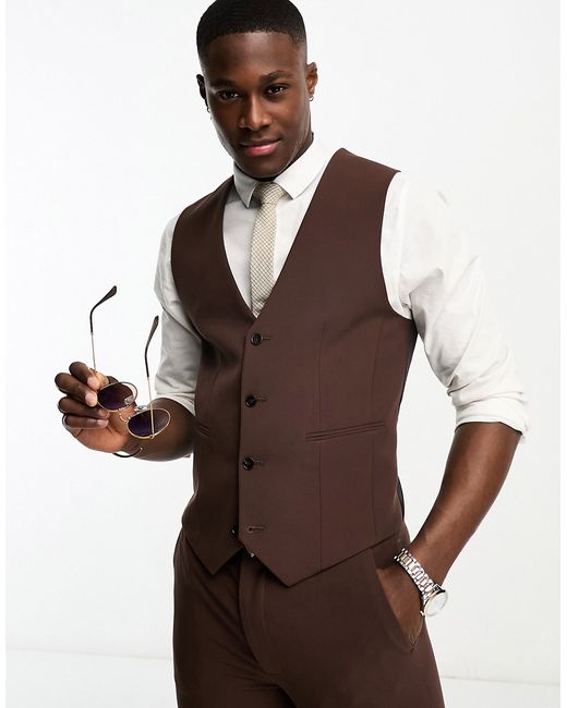 Asos Design super skinny suit vest in chocolate-