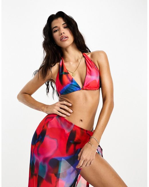 Simmi Clothing Simmi halterneck bikini top in red marble print part of a set-