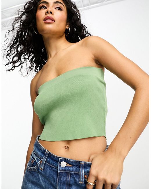 Asos Design knitted bandeau crop top in khaki-