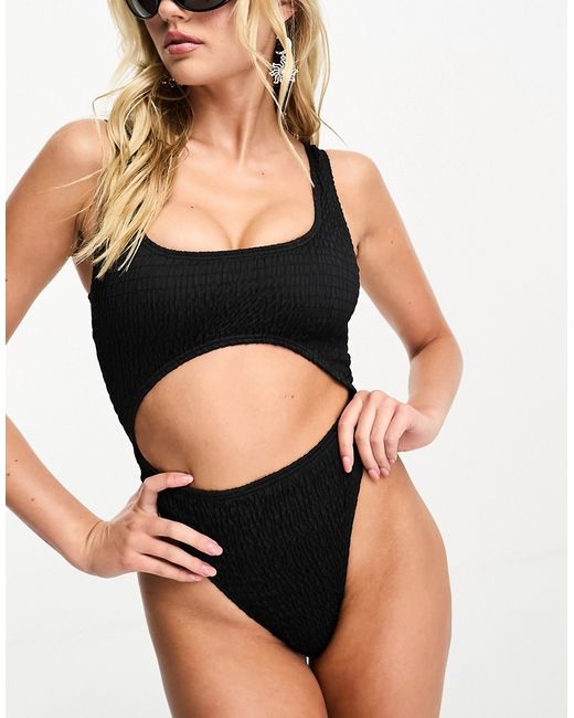 South Beach crinkle cut out crop swimsuit in