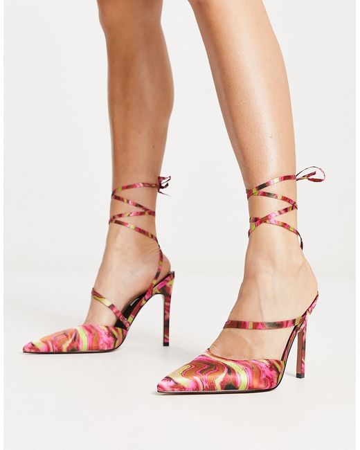 Asos Design Pride tie leg high heeled shoes in marble print-