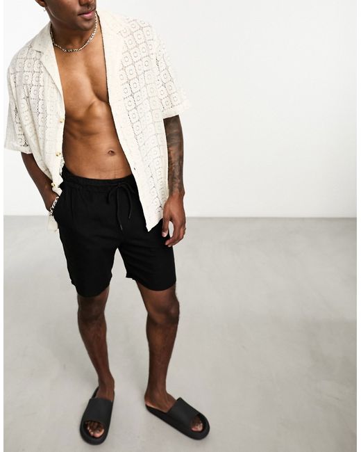 Asos Design slim linen mid length shorts in