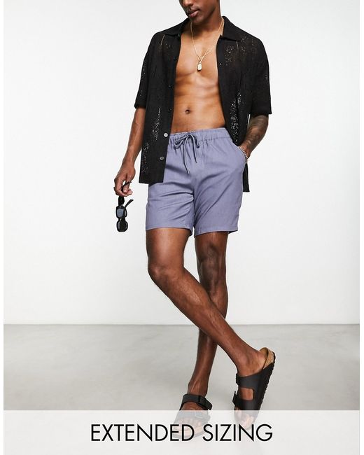 Asos Design slim linen shorts in mid length navy-
