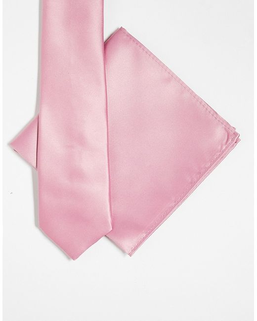 Asos Design satin slim tie and pocket square in
